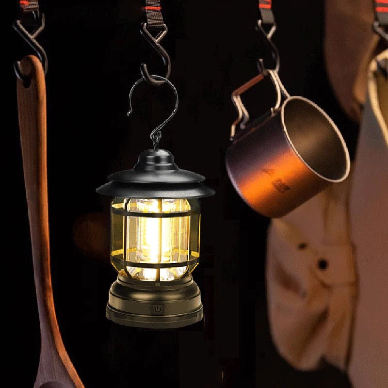 ￼Mini Vintage Metal Hanging Lantern Warm Light Led Camp Lantern Rechargeable for outdoor