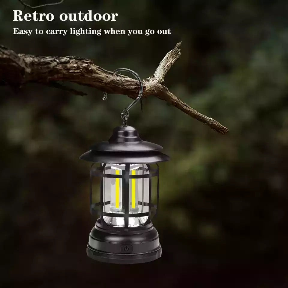 ￼Mini Vintage Metal Hanging Lantern Warm Light Led Camp Lantern Rechargeable for outdoor