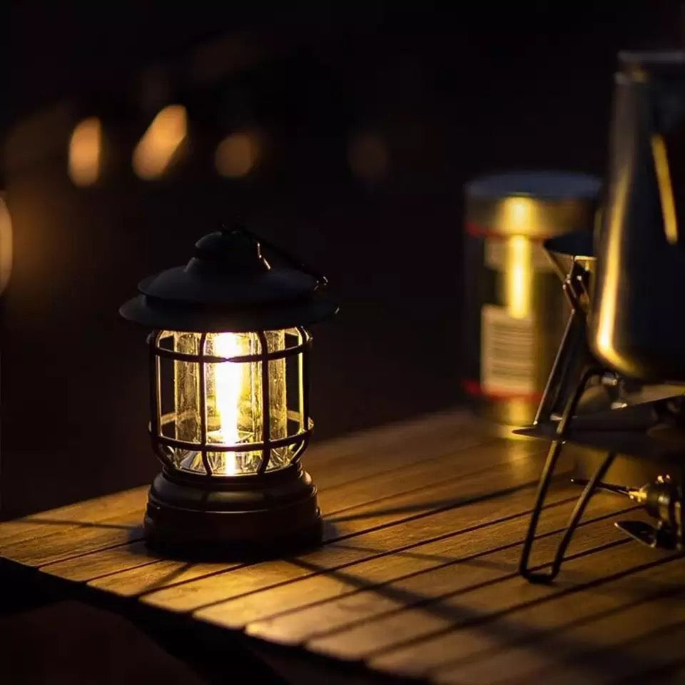 ￼Mini Vintage Metal Hanging Lantern Warm Light Led Camp Lantern Rechargeable for outdoor