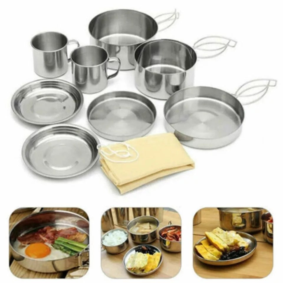 Camelwill 8 pcs portable stainless camping cookset