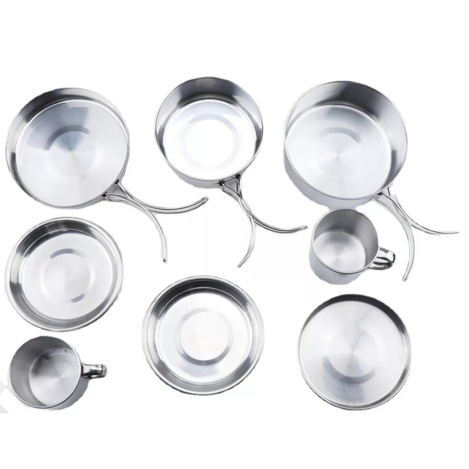 Camelwill 8 pcs portable stainless camping cookset