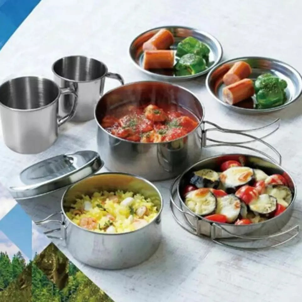 Camelwill 8 pcs portable stainless camping cookset