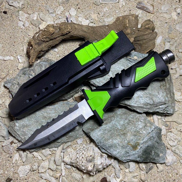 Diver's knife with sheath and leg straps -green