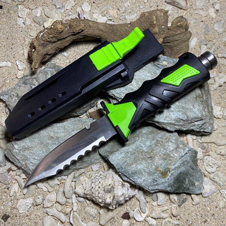 Diver's knife with sheath and leg straps -green