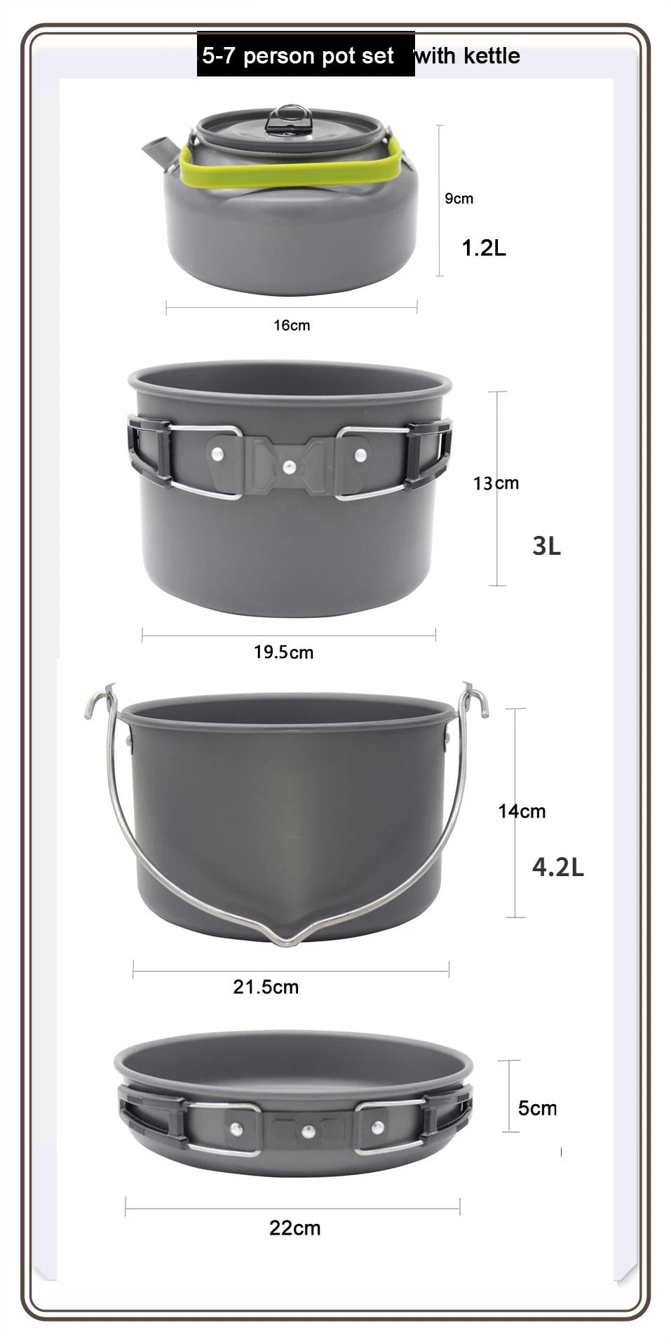 DS700 7 person aluminum camping cookset